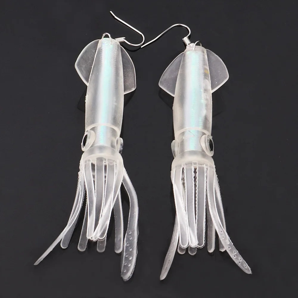 Funny Party Holiday Jewelry Lovely 3D Squid Pendant Simulating Soft Sea Animal Accessories Long Plastic Fish Drop Earrings