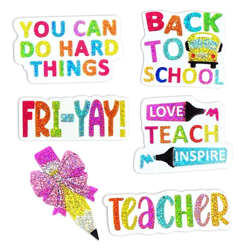 Teacher Gift Badge Back to School Season Letter Bow Pencil Shiny Teacher Brooch