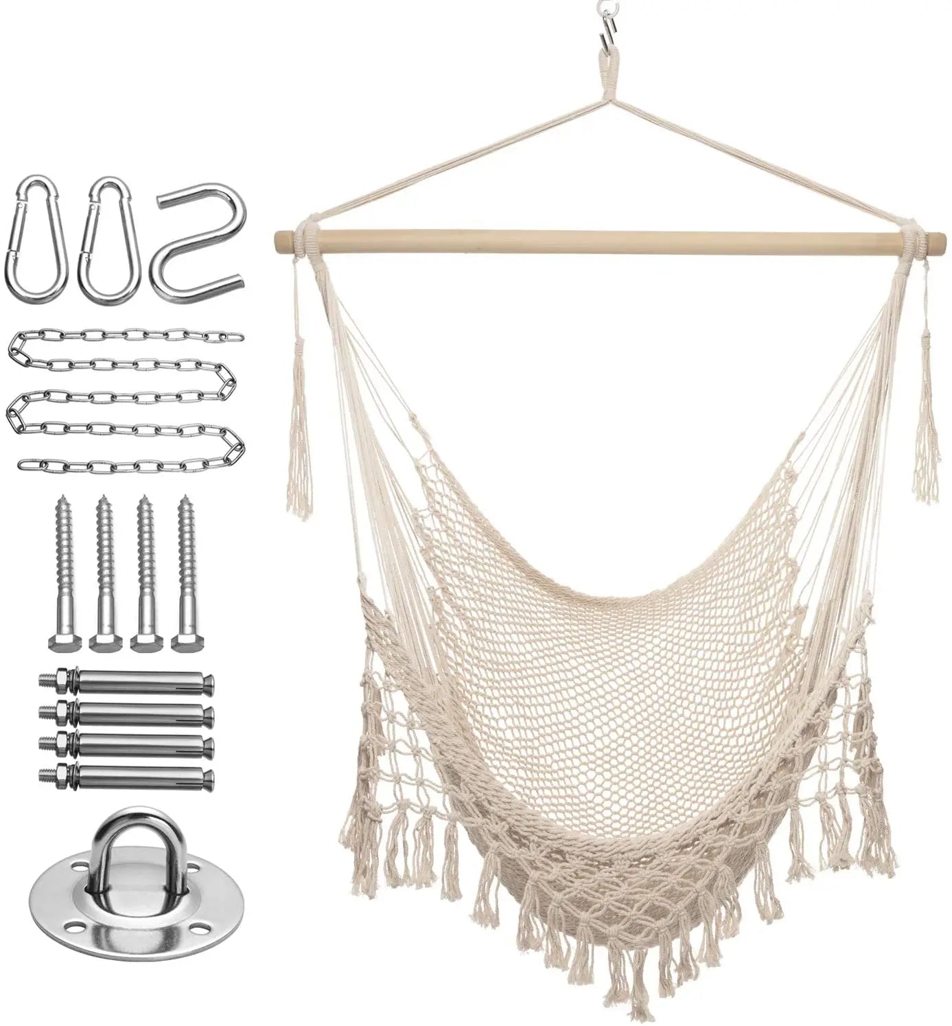 Soft Lightweight Foldable Portable Traditional Macrame Swing Hanging Cotton Rope Hammock Chair for Outdoor Furniture Use