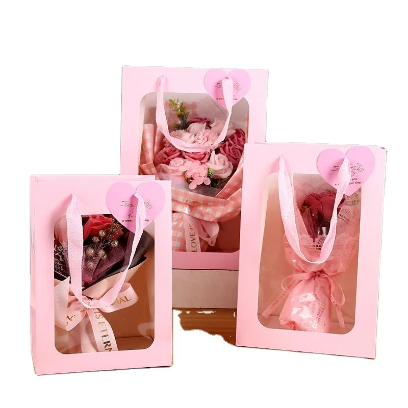 Pvc Window Flower Kraft Paper Carrier Bag Wedding Packaging Paper Bag Paper Wedding Packaging Bag