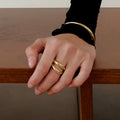 MICCI Hot Selling Non Tarnish Jewelry Stainless Steel Unisex Glossy Simple Double Gold Plated Rings