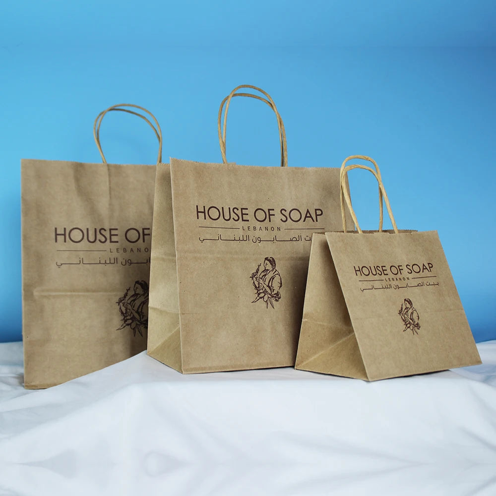 Custom Printed Wedding Gift Shopping Supermarket Kraft Paper Packaging Bag with Own Logo