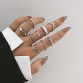 European and American Retro Pearl Imitation Gemstone Inlaid Ring Set Geometric Simple Chain Creative Cutout 10pcs /Set Rings
