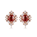 Natural Ruby Gemstone 18k Real Gold Diamond Jewelry Women Fashion Earring