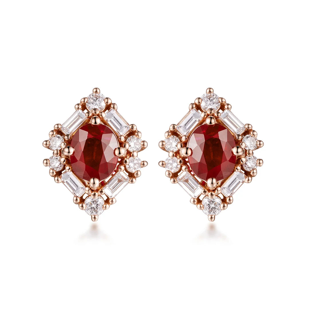 Natural Ruby Gemstone 18k Real Gold Diamond Jewelry Women Fashion Earring