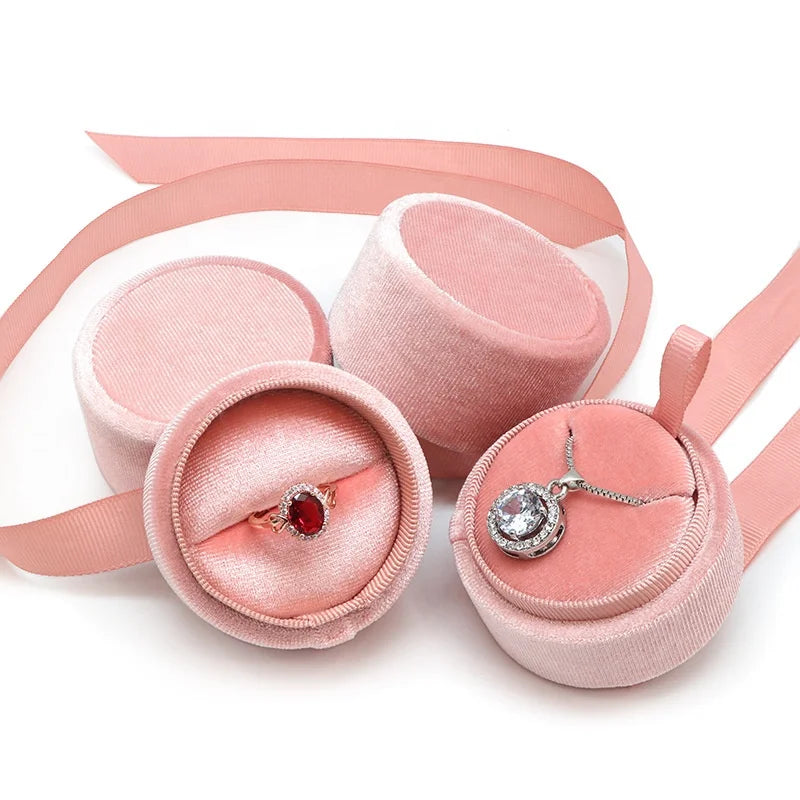 CSMD MOQ 1 Piece Chinese Manufacturers Quality Velvet Material pink Corduroy Round Jewelry Storage Box for Ring Pendant Necklace