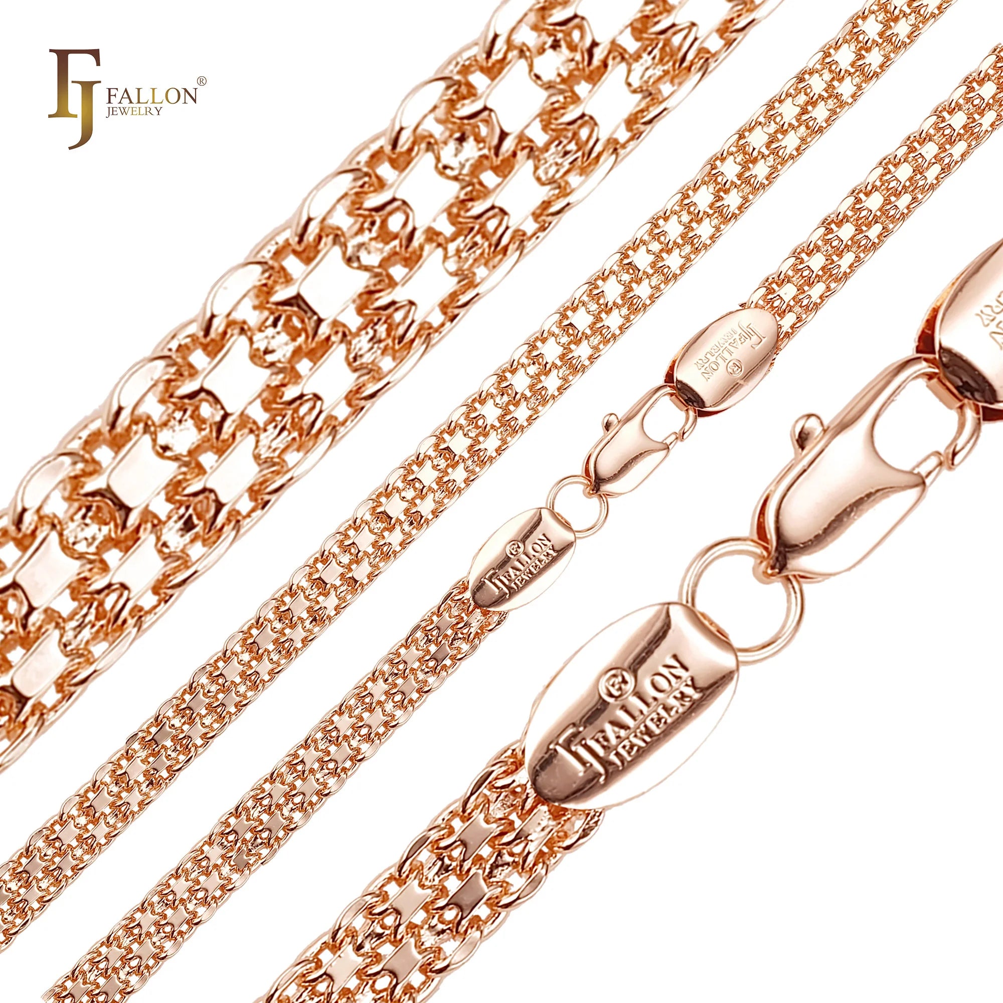 4mm+ FJ Fallon Fashion Jewelry Bismarck Weaving Anchor Triple Link Chain Plated in Rose Gold Brass Based