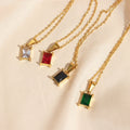 Dreamshow Jewelry Square Cubic Zircon Stone Pendant Necklace Red Green Black White Gemstone Pendant Necklace