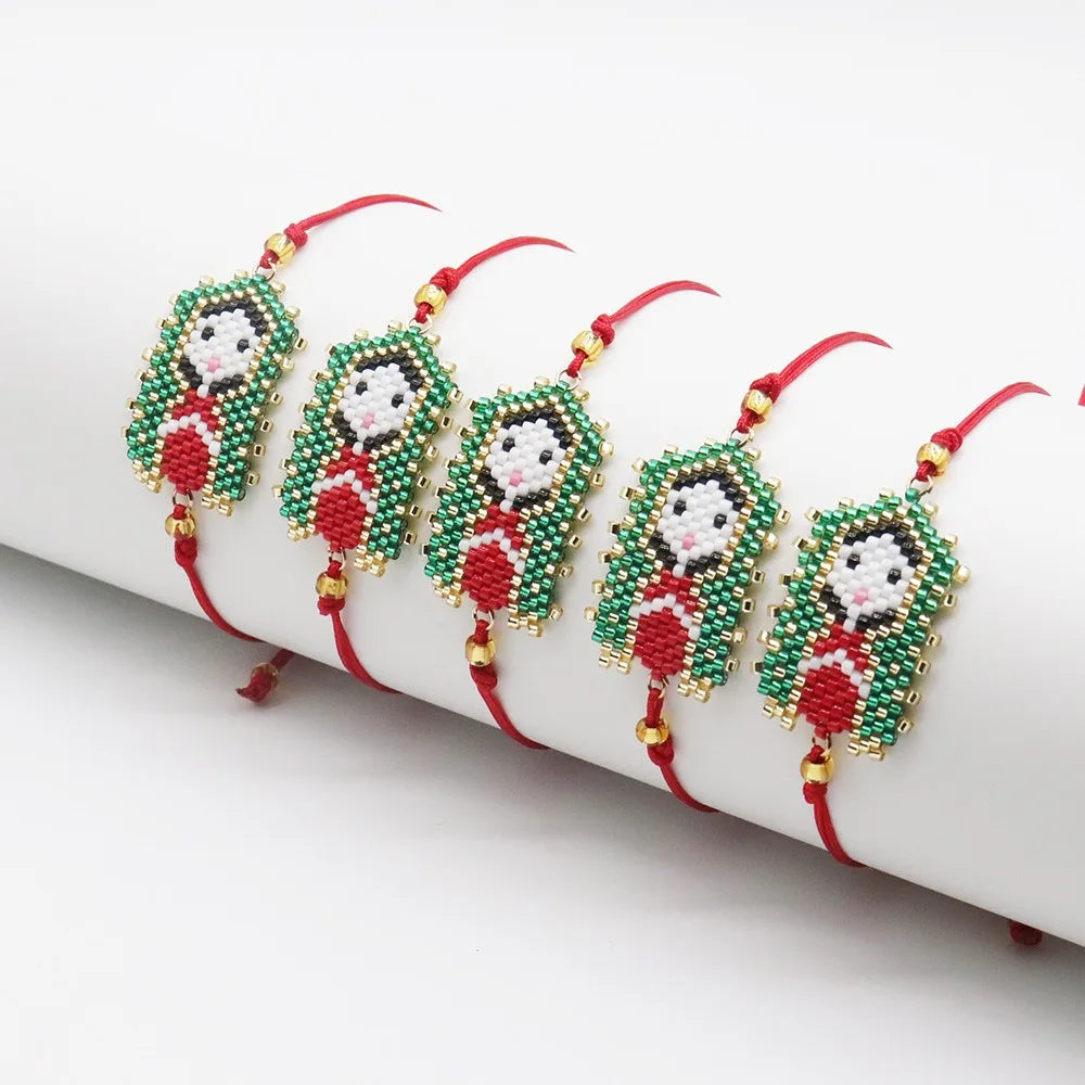 Handmade Bohemian Style Red String Bracelet for Girls Adjustable Japanese Traditional Doll - Patterned Bead Bracelet for Women