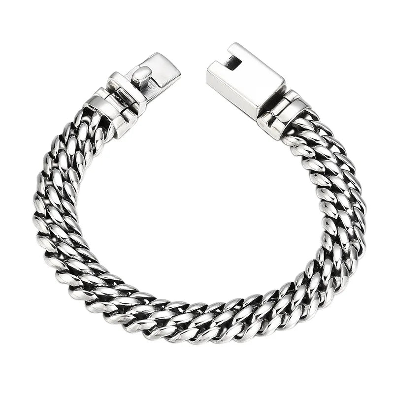 S925 Hiphop Manly Strong Powerful Style New Vintage  Whip Pattern Retro Thai 925 Sterling Silver Link Chain Bracelet for Men