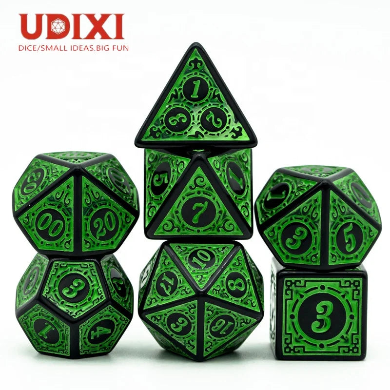 Udixi Polyhedral Plastic RPG Dungeons and Dragons Custom logo Acrylic Dice Set Pattern Green