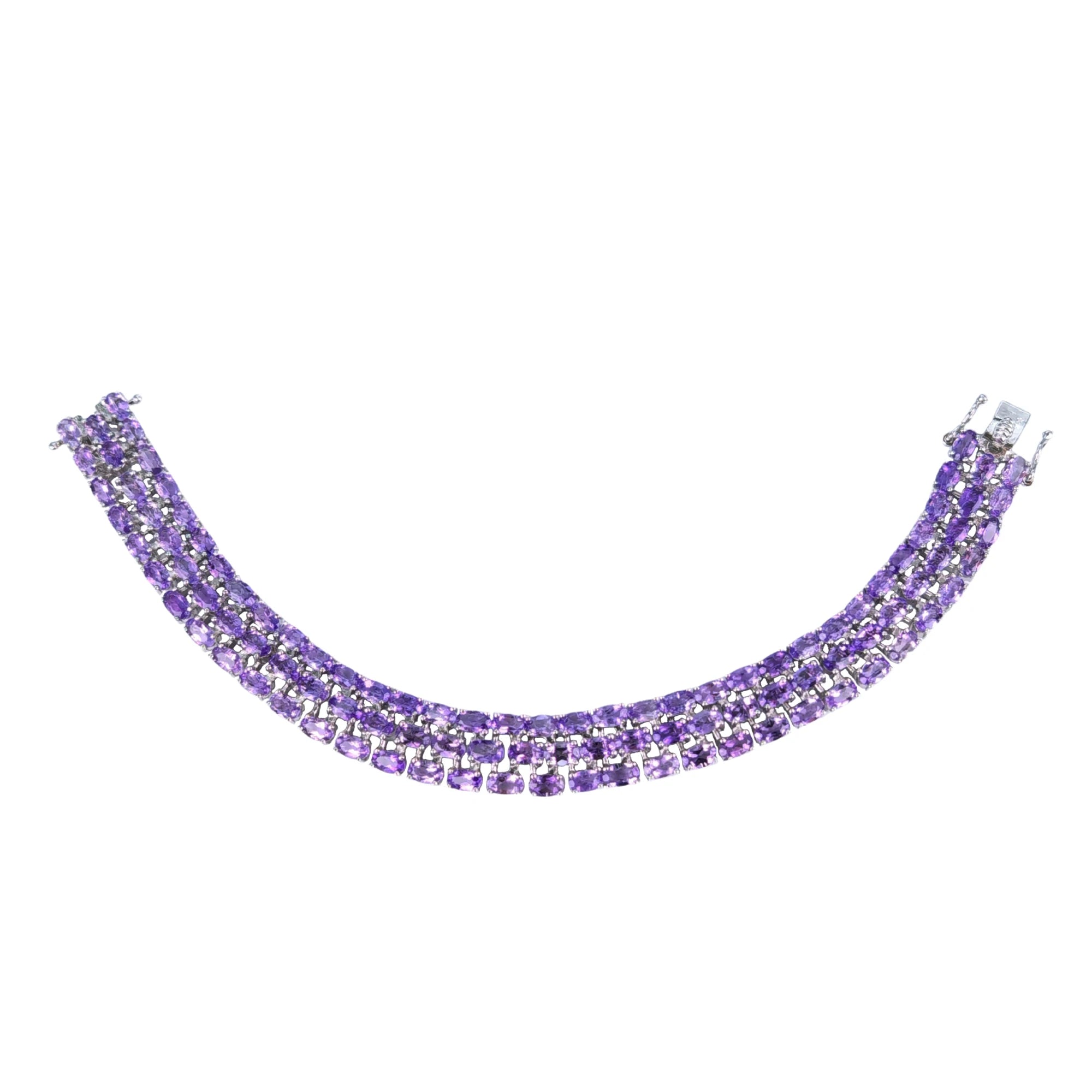 Luxurious Rhodium Plated Silver 925 Jewelry Natural Amethyst Bracelet for Women Anniversary Gift Party Wear