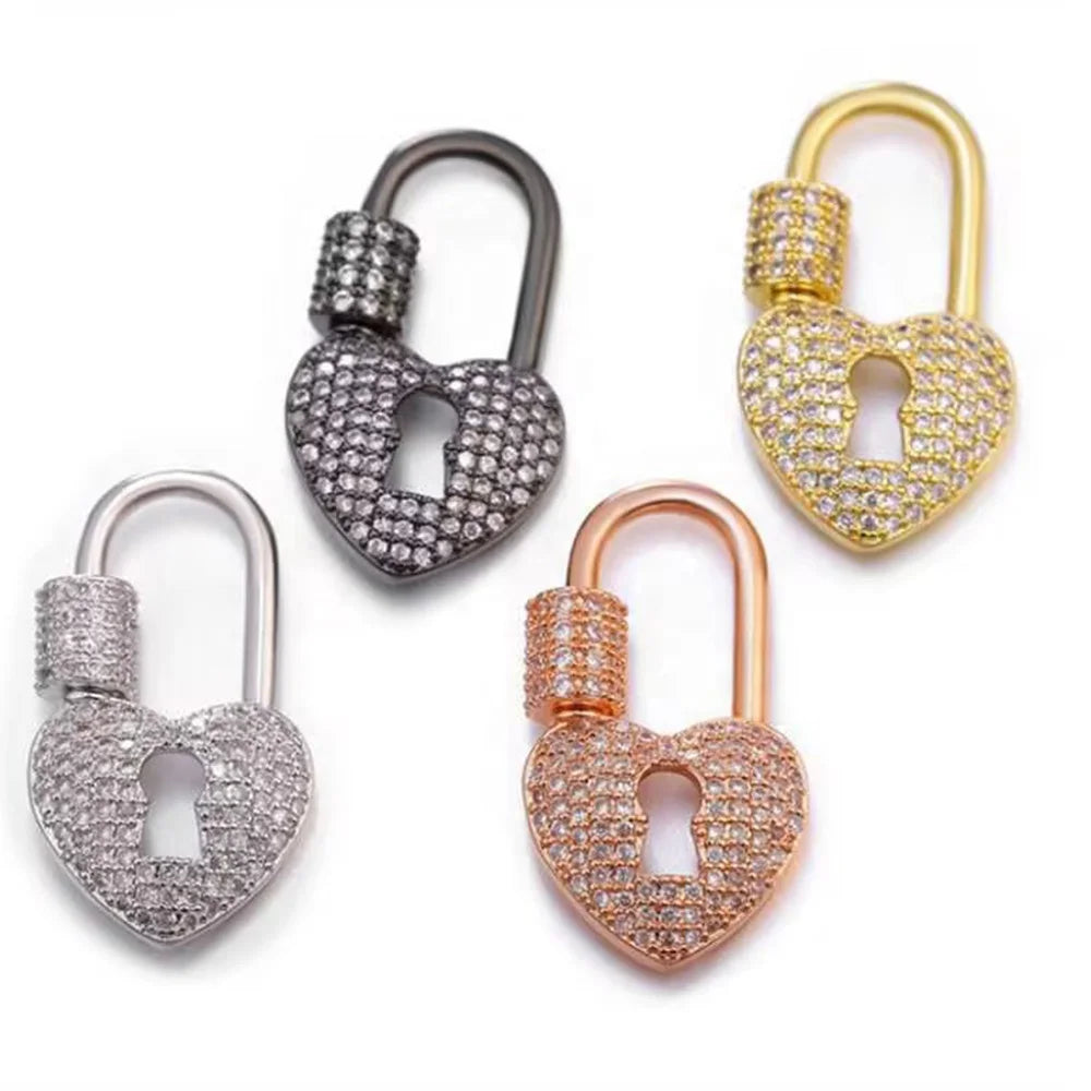 Brass Zircon Lock Shape Screw Clasps Gold Plated Carabiner for Jewelry Making Findings & Components for Chain Necklace