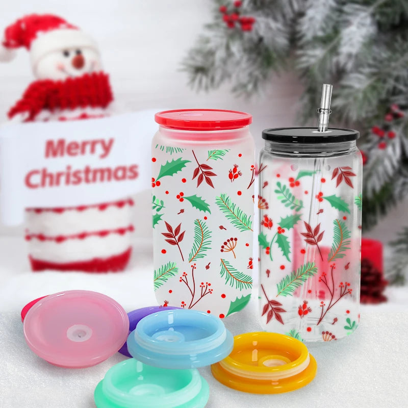 RTS US Warehouse 80pcs/ctn Colored Replacement Plastic Lids for 16oz Glass clear Frosted Cups Glass Can Tumbler Mugs Flask