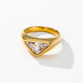 YF4186 Waterproof Tarnish Free Jewelry 18K Gold PVD Stainless Steel Triangle Cut Triangular Zircon Statement Ring for Women Gift