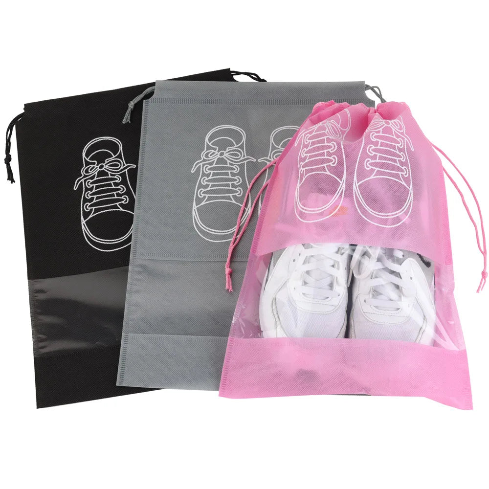 Portable Dustproof Plastic Shoe Storage Bag Non-Woven Drawstring Bag for Household Use