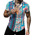 2024 Summer Vintage T-shirts Pour Hommes Aztec Geometric Printed Short Sleeve Lapel Shirts for Men