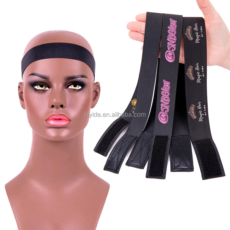 AliLeader Adjustable Fabric Elastic Wig Edge Bands Custom Logo Magic Paste Melt High Quality Polyester for Lace Frontal Wigs