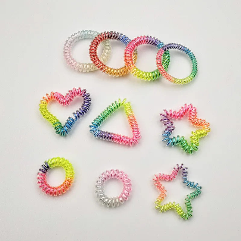 Wholesale 5.5cm 4cm rainbow Color No Crease Plastic Elastic Rubber Ponytail Holder Hair Bands Small Big Telephone Wire Hair Ties