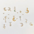 Women 5 PCS Set Fashion Earing Shiny Star Moon Tassel Dangling Stud Earrings Sets for Women Jewelry