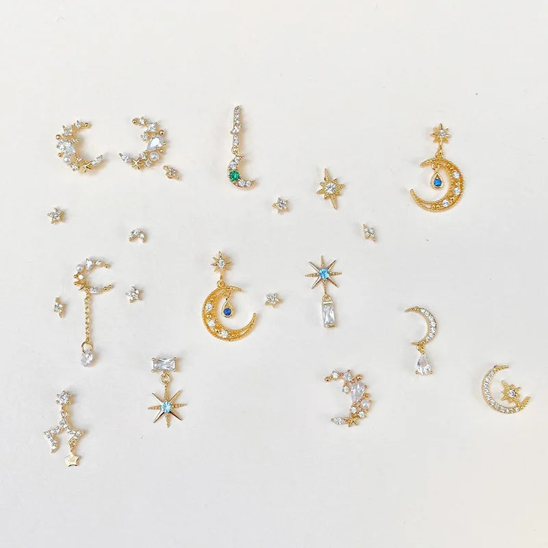 Women 5 PCS Set Fashion Earing Shiny Star Moon Tassel Dangling Stud Earrings Sets for Women Jewelry