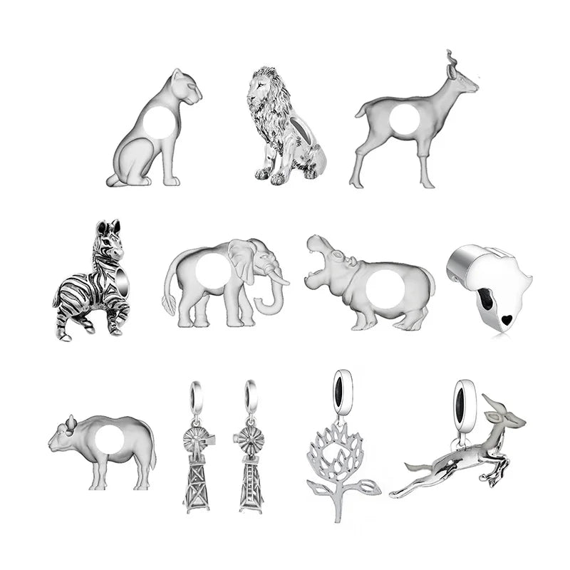 Pan Charms Bracelet Kudu Hippo Beads for Women Jewelry 925 Silver Fit Original South Africa Springbok Lion King Zebra Elephant