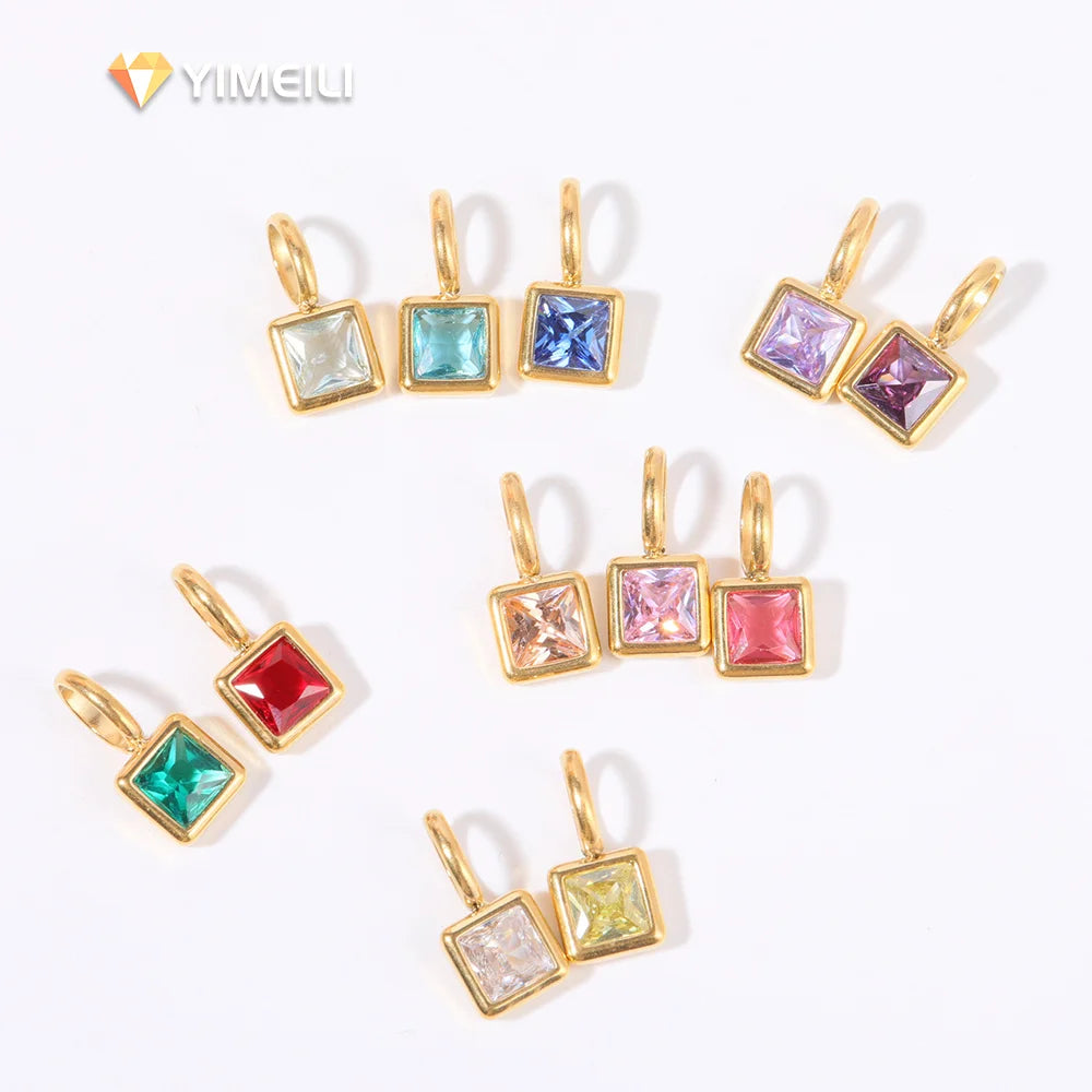 YML& Fashion Stainless Steel  12 Birthstone Charm Pendant Diy Accessory Necklace Bracelet  Accessories Zircon Pendant Jewelry