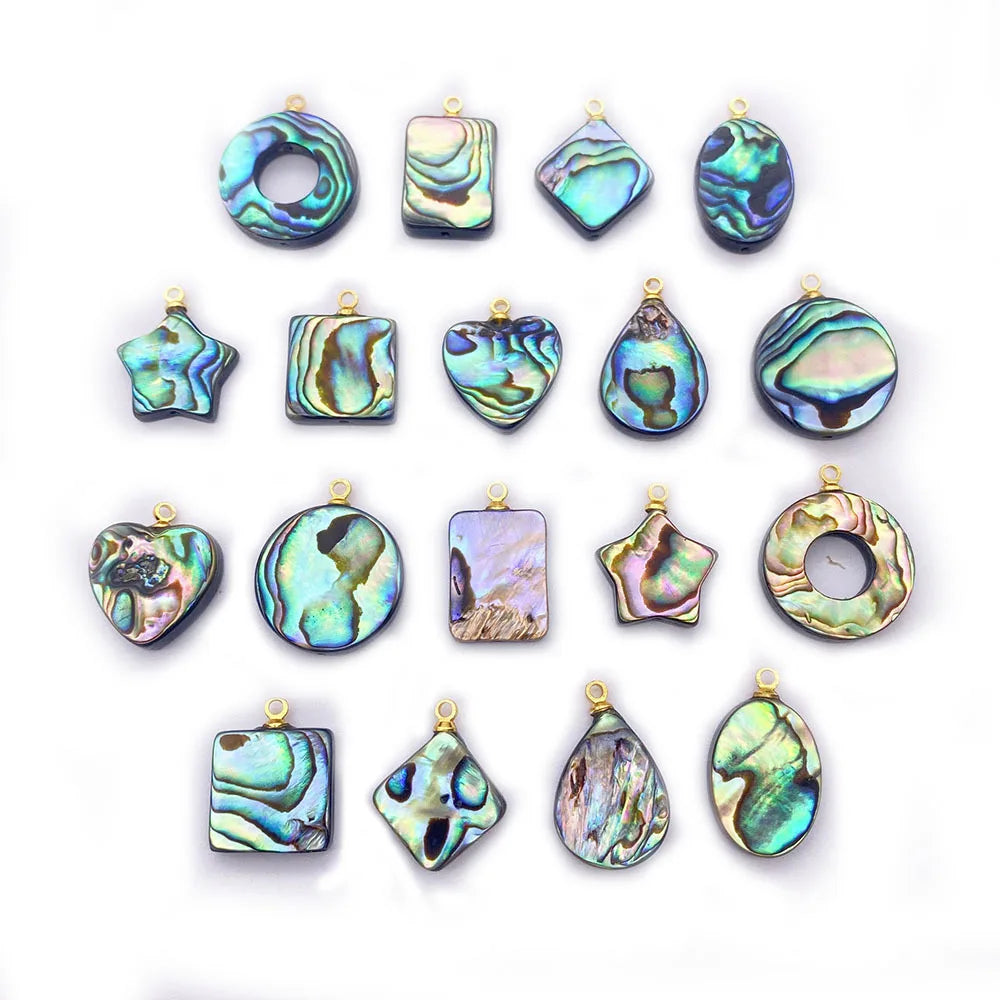 Natural Abalone Pendant Drop Shaped Teardrop Ring Diagonal Square Pendant Charm for DIY Necklace Accessories