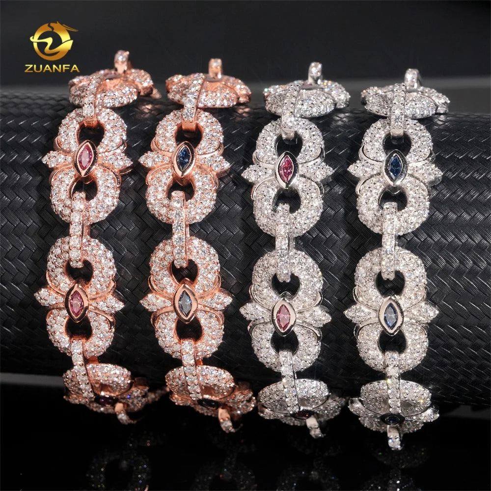Iced Out Jewelry 925 Silver Hip Hop Fashion Infinity Marquise 16.5mm Rose Gold Mens VVS Moissanite Bracelet
