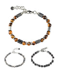 New Arrival Irregular Black Stainless Steel Chain and Natural  Bead Bracelet Men's Jewelry Accessories