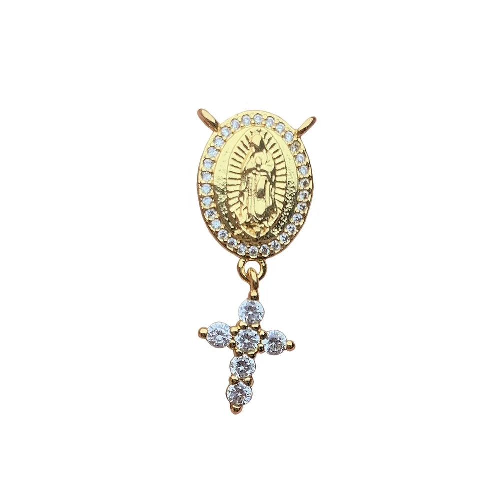 Metal Zircon Cross Virgin Mary Pendants Charms for Jewelry Making Women Diy Necklace Bracelet