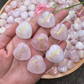 Popular 30mm Natural Rose Pink Quartz Engraved Crystal Inspirational Stones Healing Reiki Stone Love Heart Pocket Stone for Gift