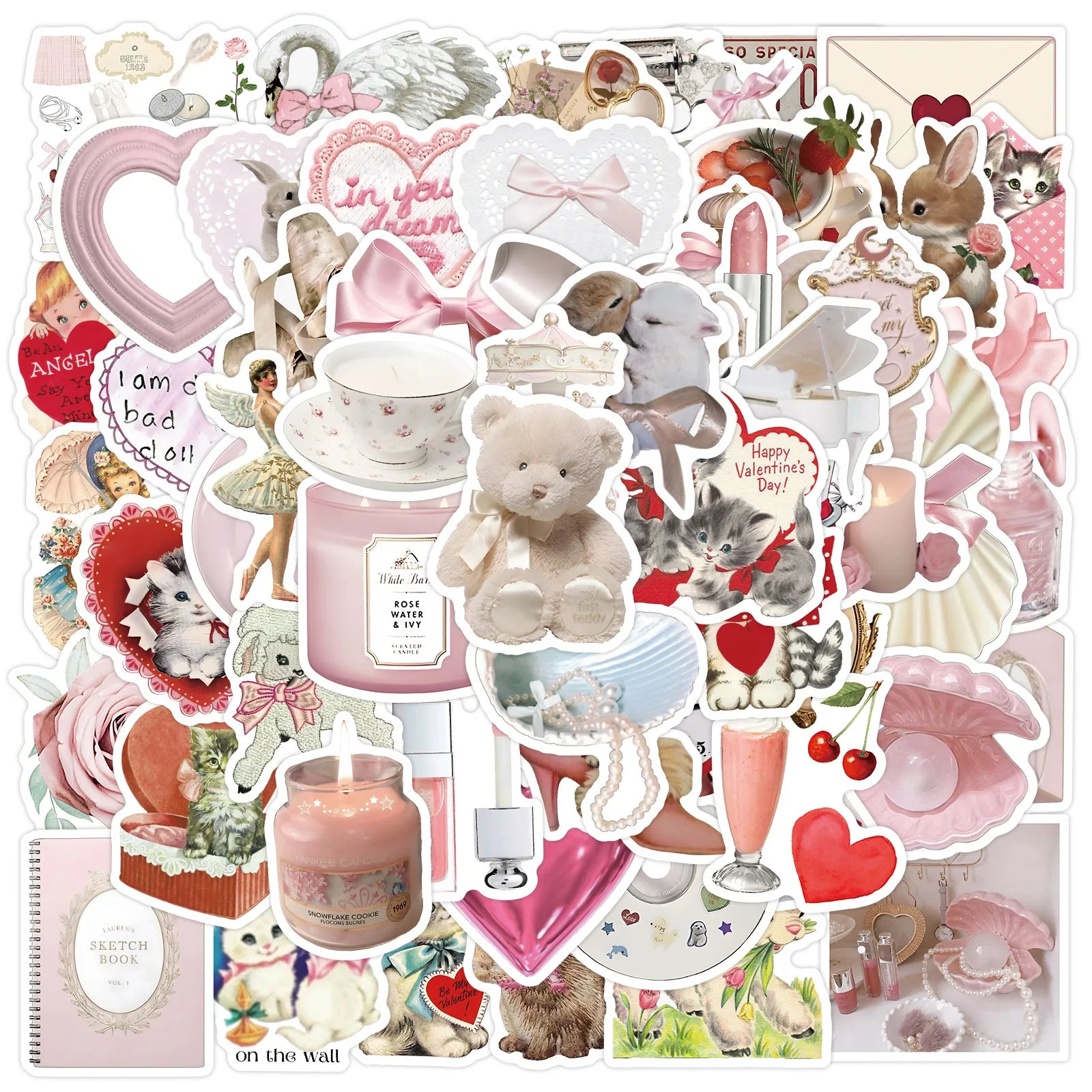 60Pcs Cartoon Aesthetic Coquette Graffiti Stickers for Gift Home Wall Bottle Decor Vinyl Pink Art Nordic Style Sticker
