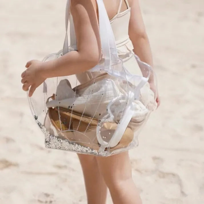 Large Capacity Handheld Storage Bag PVC Open Transparent Waterproof Shell Shape Clear Beach Tote Bag for Women Travel Swimming
