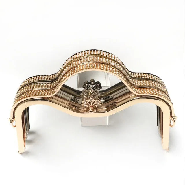 Deepeel AP2420 23cm Bag Accessories Rhinestone Decorate Handbag Handles Kiss Lock Clasp Buckle Purse Frame