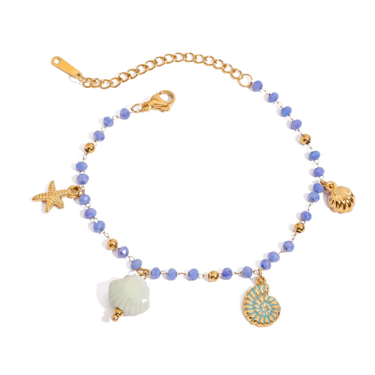 J&D Summer Ocean Series Jewelry 18K Gold Stainless Steel Crystal Starfish Conch Shell Charms Bracelets