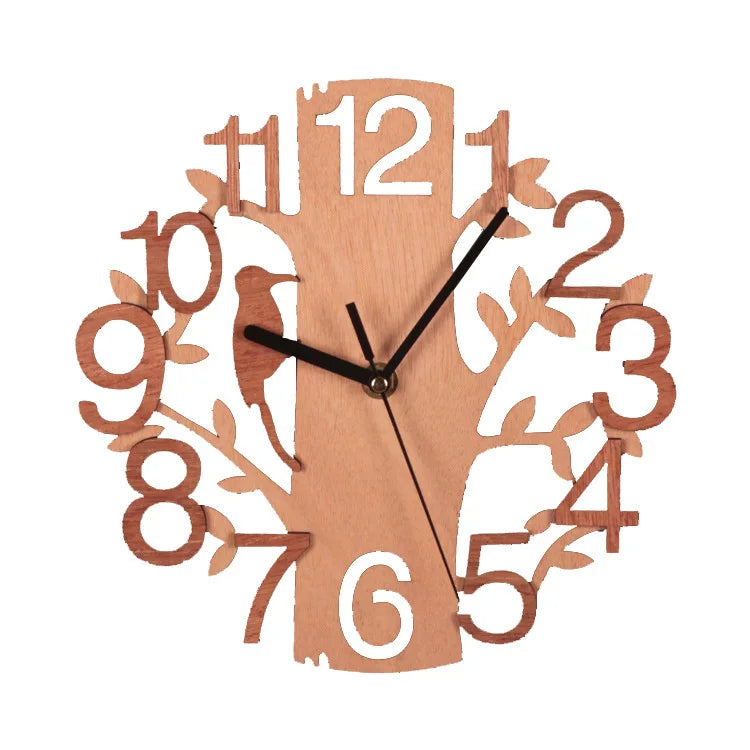 23cm Modern Home Decor 3D Wooden Tree Wall Clock Big 3D Wooden Tree Wall Hanging for Living Room Decoration Eco-friendly