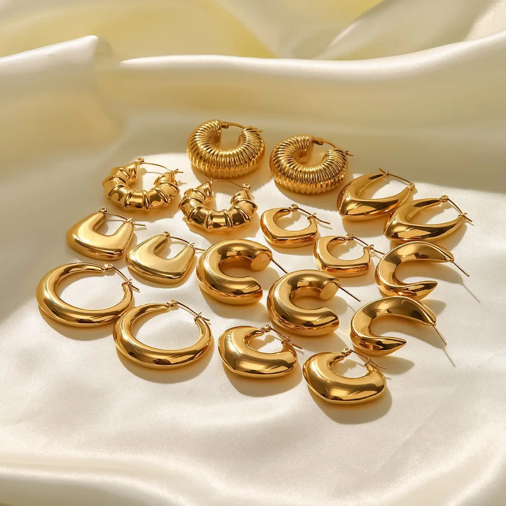 Wholesale Fashion Stainless Steel Jewelry Gold Plated Stud 18k Hypoallergenic Hoop Ear Cuff Earring Ohrringe Edelstahl for Women