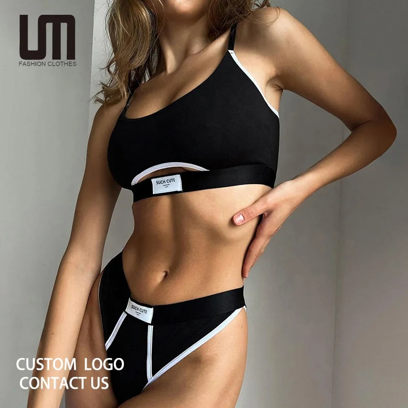 Custom Logo New Arrivals Women Sexy Underwear Crop Tops Panties 2 Piece Clothes Set MegaBDM
