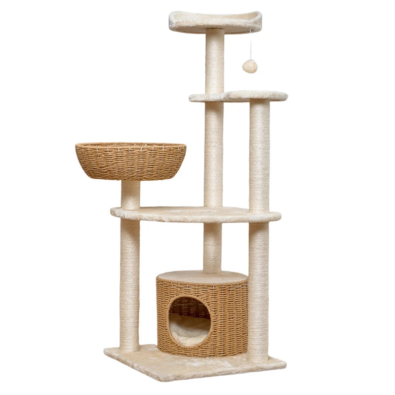 Cat House Cat Tree Tower Indoor Climbing Rack Woven Rattan Furniture Tree Nest Cat Tree Condo Kitten Scratching Posts