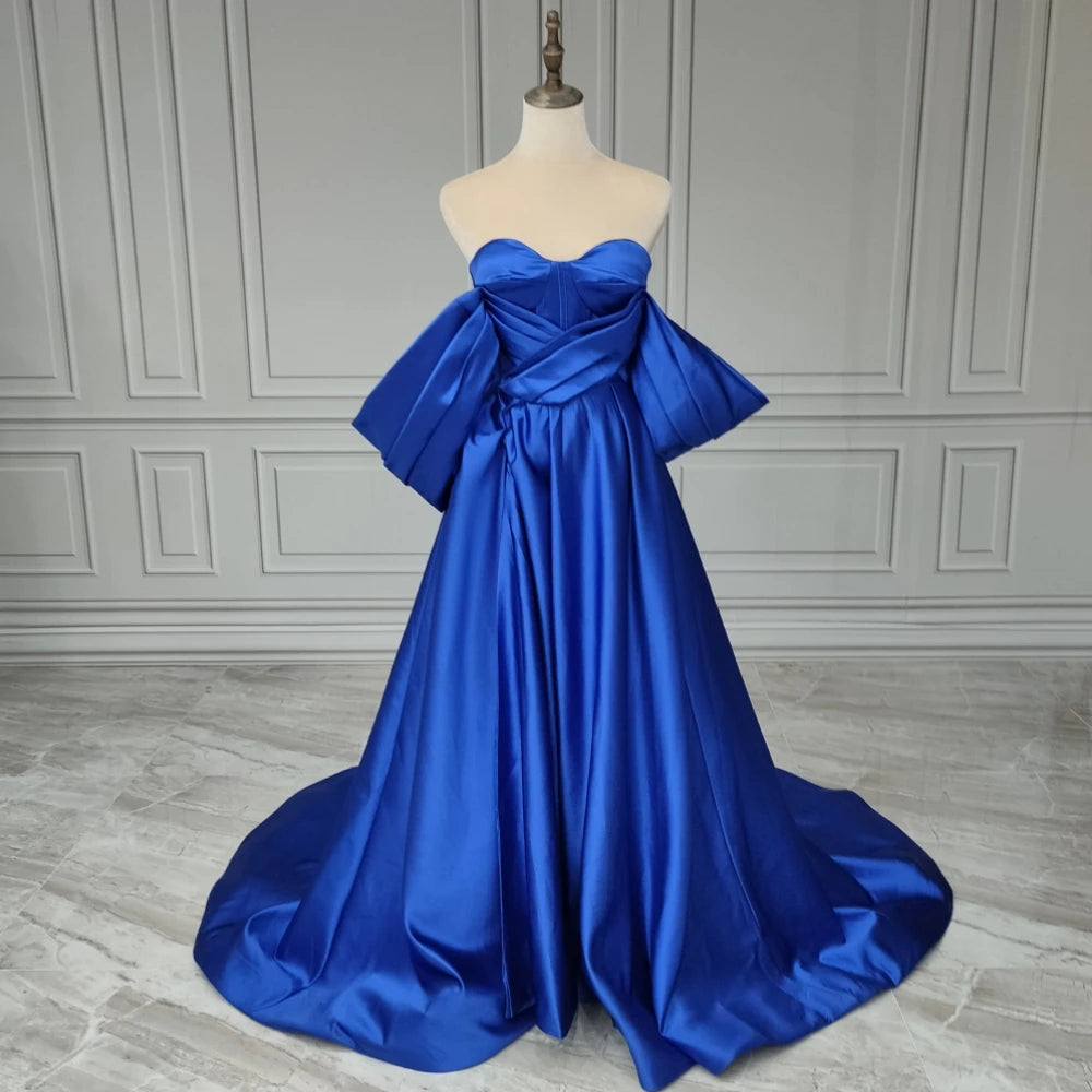 Real Photos High Quality Sexy Off Shoulder High Split Satin Wedding Dress Prom Evening Dresses for Wedding 15491