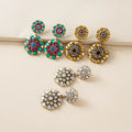 Vintage Jewelry Gold Plated Diamond Flower Dangle Earrings  Rhinestone Crystal Double Round Drop Earrings