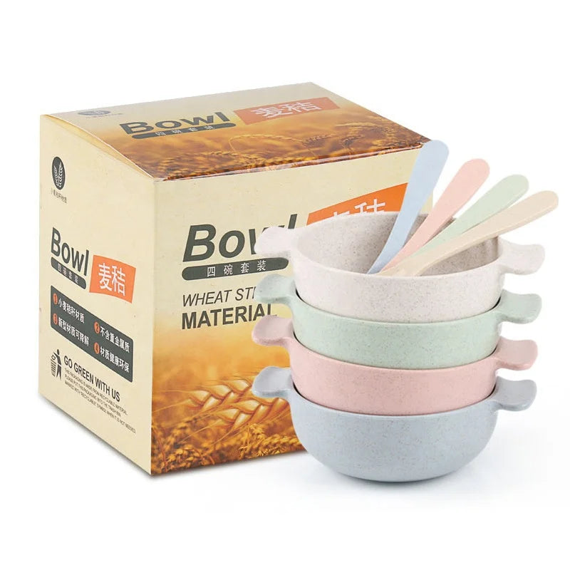 Wheat Double Ear 8-Piece Eco-Friendly Degradable Straw Bowl Reusable Multifunctional Bowl Spoon Cutlery Set Minimalist Style