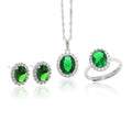 Wholesale S925 Silver Rhodium Plated Zircon Emerald Open Ring and Pendant Necklace Bridal Jewelry Set Luxury