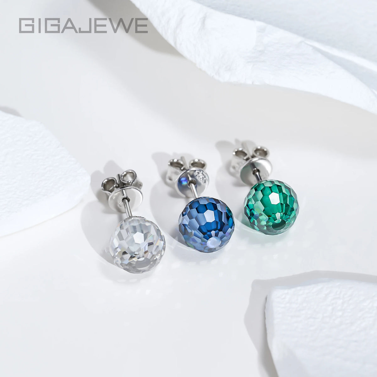 GIGAJEWE 8mm 8ct Pappus Beads Cut Moissanite Stud Earrings 925 Sterling Silver Blue Green White Ball Piercing for Women Gift MegaBDM