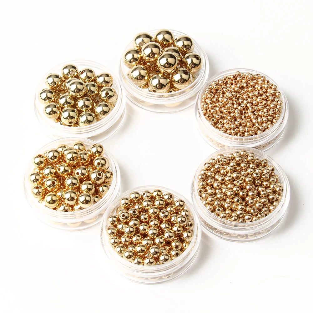 Wholesale Round 3/4/6/8/10/12MM Gold Color CCB Plastic Loose Spacer Beads for Jewelry Making