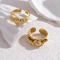 Wholesale Retro Carved Design Open Oval Cut Ring for Women's Fashion Light Luxury 18K Gold-plated Stainless Steel Party Jewelry