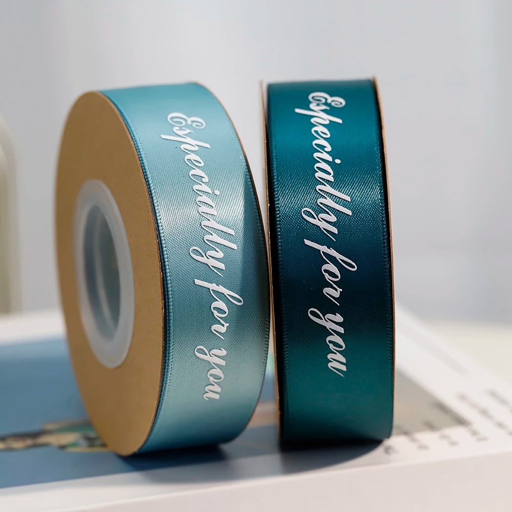 Lude Custom Satin Personalised Ribbon Roll Brand Name Embossed Gold Logo Printed Ribbon for Packing