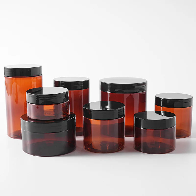 200ml 250ml Amber Plastic Jar Candy Cream Packaging Container Black  Plastic Lid