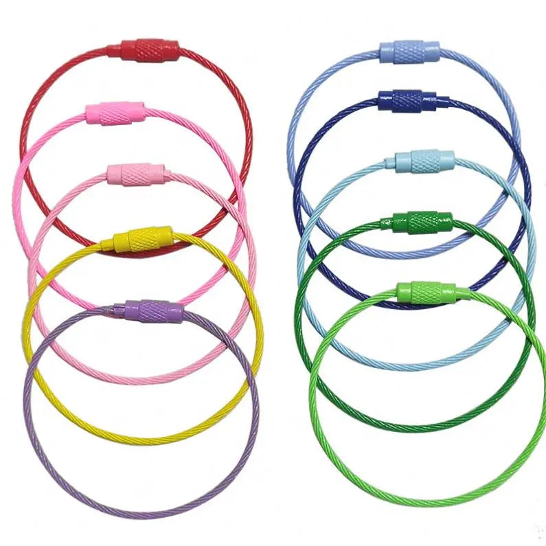 15cm Colorful Stainless Steel Wire Cable Key Ring Hook Key Chains With Rope Luggage Tags Screw Lock Cable Wire Rope Key Chain